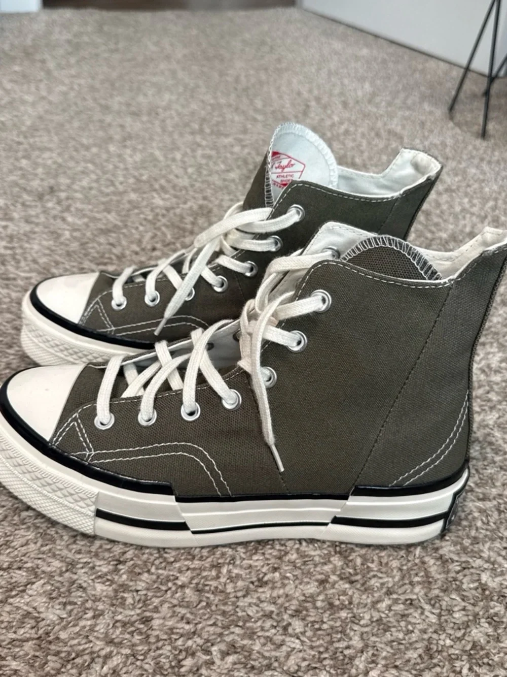 Canvas High-Top Sneakers in Olive with White Accents - women